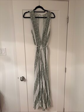 On The Road White Maxi Dress with Sage Green Print